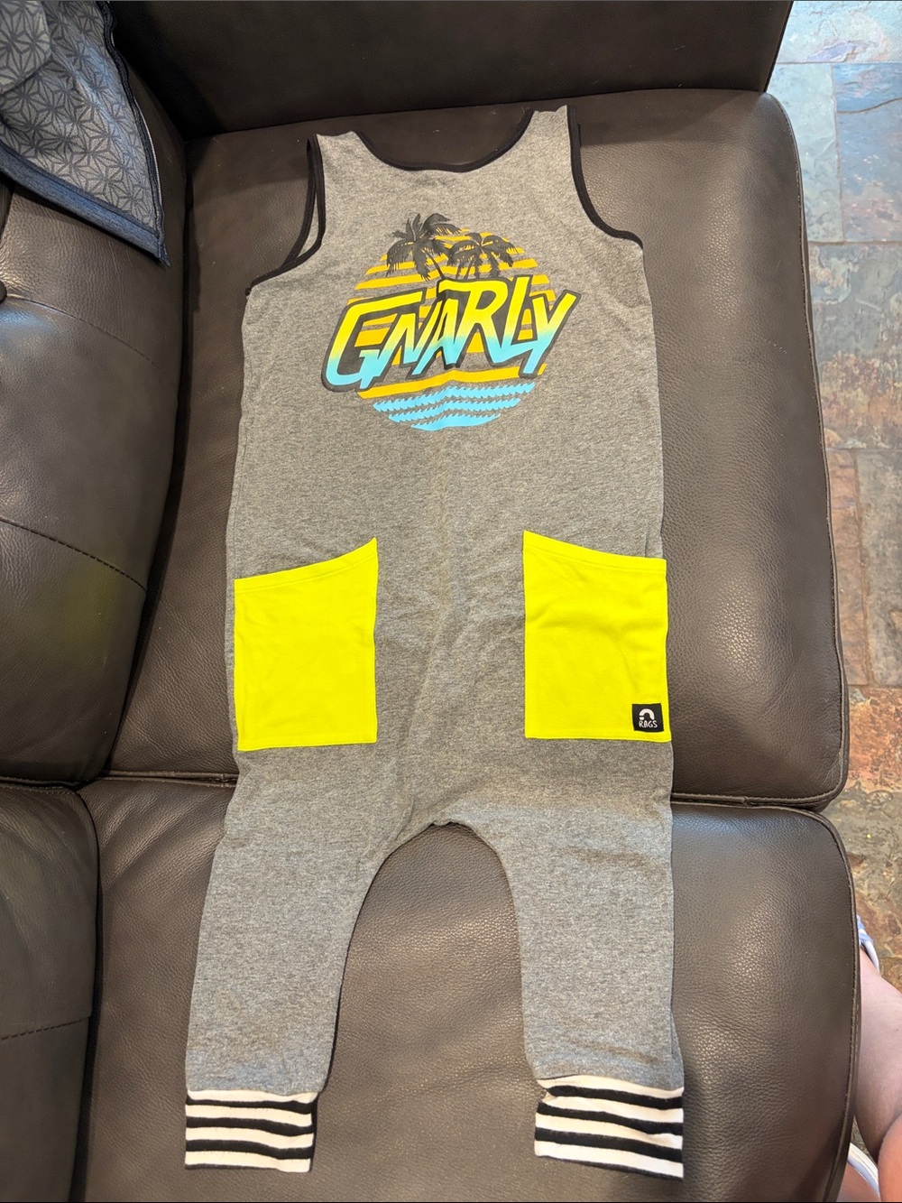 Gray & Yellow Kids Romper with Graphic Logo